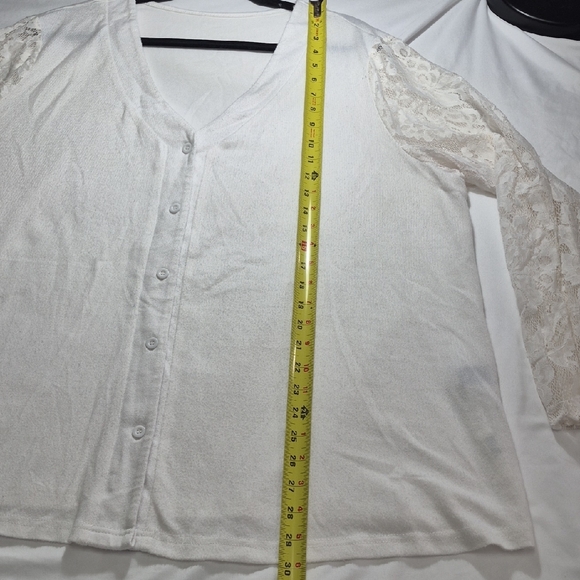 Womens Plus 3X White Lace Sleeve Women's Blouse - Picture 5 of 12